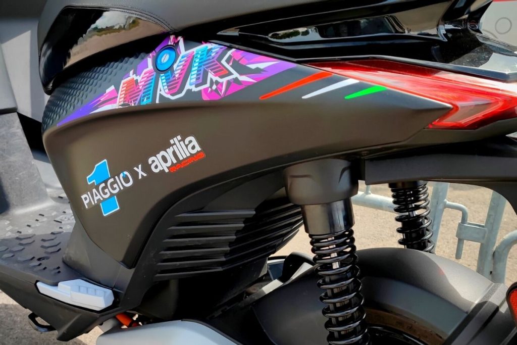The Piaggio 1 electric scooter of the Aprilia Racing team