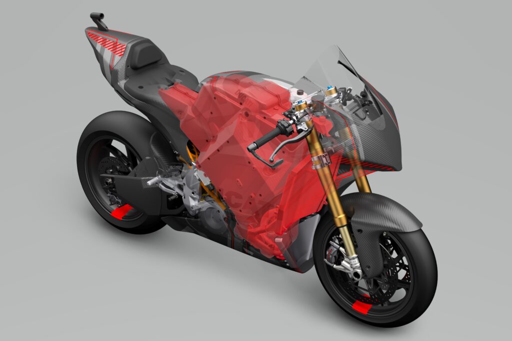 Vista transparente de la batería instalada en el MotoE de Ducati