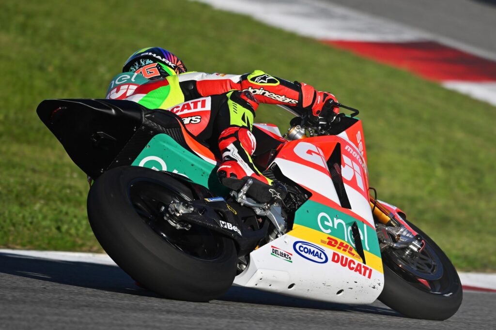 Eric Granado con la Ducati V21L dell'LCR E-Team durante i test 2024 della MotoE a Portimao